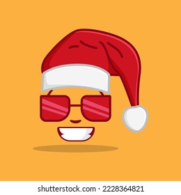 Cute illustration of smile and red glasses wearing santa claus hat