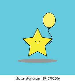 Cute Illustration of smile star with balloon. modern simple vector icon, flat graphic symbol in trendy flat design style, children wallpaper cartoon set.