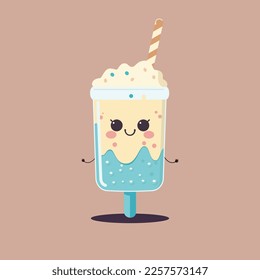Cuidada ilustración de una taza sonriente de helado. 