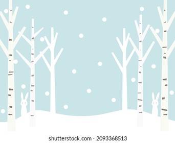 It is a cute illustration of a snow field, a tree, and a rabbit.