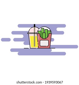 Cute Illustration of soft drink and french fries. modern simple food vector icon, flat graphic symbol in trendy flat design style.