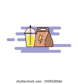 Cute Illustration of soft drink and lightning package. modern simple food vector icon, flat graphic symbol in trendy flat design style.
