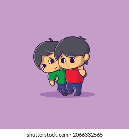 Ilustración linda alguien ayudando a otra persona a caminar estilo caricatura plana Vector Premium