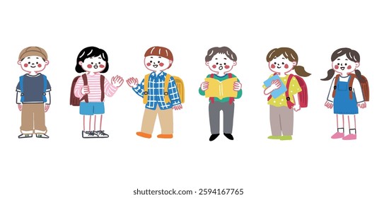 Cute illustration of standing elementary school students