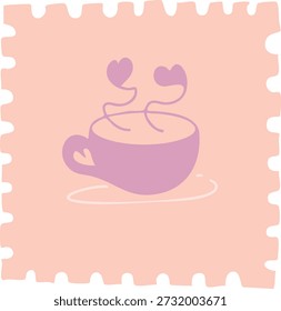 Una ilustración linda de una taza humeante de café con vapor en forma de corazón, perfecto para una bebida acogedora o tema de café