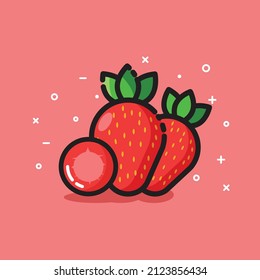 cute illustration of strawberries, with fresh colors and simple shapes