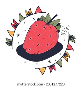 Cute illustration with strawberries. Isolated on a white background. Vector doodle illustrations.
