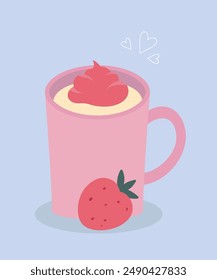 Cute Illustration Strawberry Drink at Cream