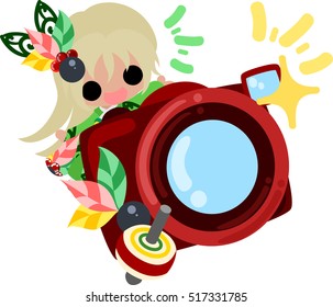 The cute illustration of stylish girl in Kimono (Japanese style cloth). New Year's card.