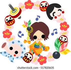 The cute illustration of stylish girls in Kimono (Japanese style cloth). And it is usable to New Year holidays use including the New Year's card.