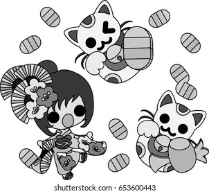 The cute illustration of stylish girls in Kimono (Japanese style cloth). And it is usable to New Year holidays use including the New Year's card.
