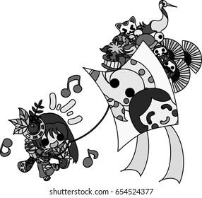 The cute illustration of stylish girls in Kimono (Japanese style cloth). And it is usable to New Year holidays use including the New Year's card.
