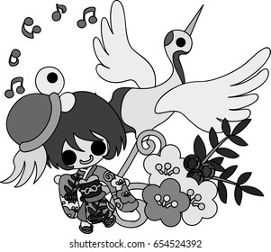 The cute illustration of stylish girls in Kimono (Japanese style cloth). And it is usable to New Year holidays use including the New Year's card.
