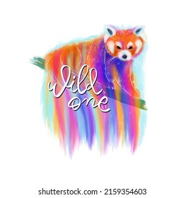 Cute illustration with stylized red panda. Animal print for cards, fabric, textile, bags, shoppers, clothes, posters, advertisement.