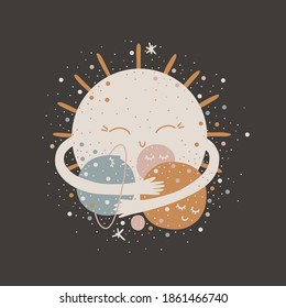 cute illustration. Sun and moon. space children's world. print interior poster. good dreams, baby bedroom