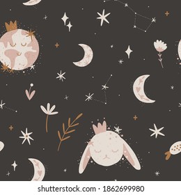 cute illustration. Sun and moon. space children's world. print interior poster. good dreams, baby bedroom