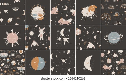 cute illustration. Sun and moon. space children's world. print interior poster. good dreams, baby bedroom