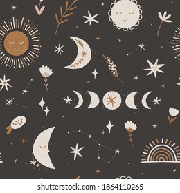 cute illustration. Sun and moon. space children's world. print interior poster. good dreams, baby bedroom