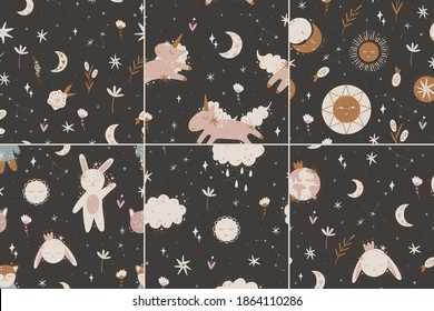 cute illustration. Sun and moon. space children's world. print interior poster. good dreams, baby bedroom