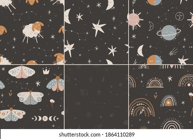 cute illustration. Sun and moon. space children's world. print interior poster. good dreams, baby bedroom
