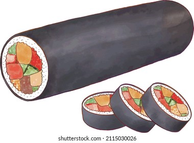 Cute illustration of sushi to eat at Setsubun