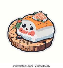 Cute illustration of sushi in kawaii style