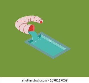 Cute illustration of swimming pool and slider in isometric style, having fun concept