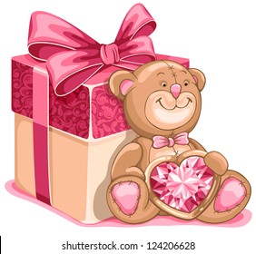 Cute illustration of Teddy Bear with great gift box