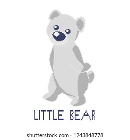 Cute illustration of a teddy bear. Pixel art clipart of a polar bear.