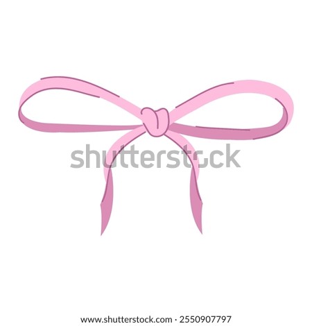 A cute illustration of a thin pink tied bow. Doodle hair accessory. Elegant tied ribbon.