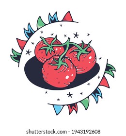 Cute illustration with tomatoes. Isolated on a white background. Vector doodle illustrations.