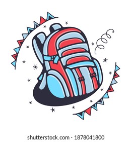 Cute illustration with a tourist backpack. Isolated on a white background. Vector doodle illustrations.