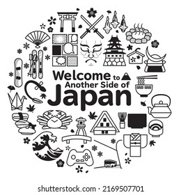 Cute illustration of a trip to Japan in square ratio. Pattern C