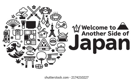 Cute illustration of a trip to Japan in square ratio. Pattern C