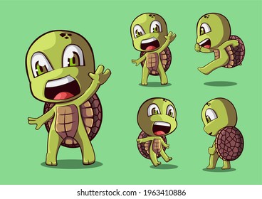 a cute illustration turtle 4 pose cartoon