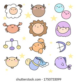 Cute illustration of twelve zodiac