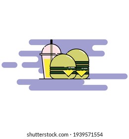 Cute Illustration of two burger, and soft drink. modern simple food vector icon, flat graphic symbol in trendy flat design style.
