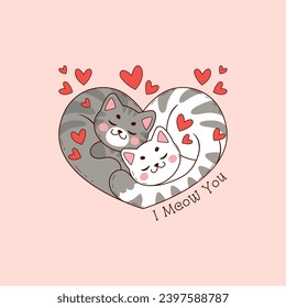 cute illustration of two cats forming a heart, couple of cats in love for valentine's day
