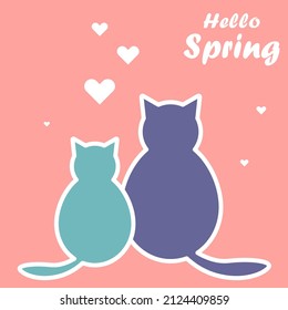 cute illustration of two cats with hearts. for postcard, banner, packaging