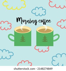 Ilustración con dos tazas de café. Buenos días, café, amor. vector