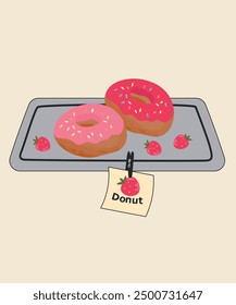  Cute Illustration With Two Donuts At Strawberry Taste