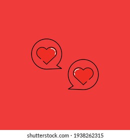 Cute Illustration of two heart in bubble chat. modern simple heart vector icon, flat graphic symbol in trendy flat design style.