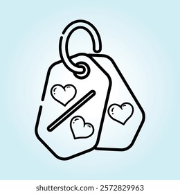 Cute illustration of two interconnected tags adorned with hearts, perfect for Valentine's Day gifts or romantic gestures.