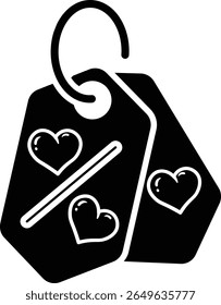 Cute illustration of two interconnected tags adorned with hearts Icon vector solid style, perfect for Valentine's Day gifts or romantic gestures.