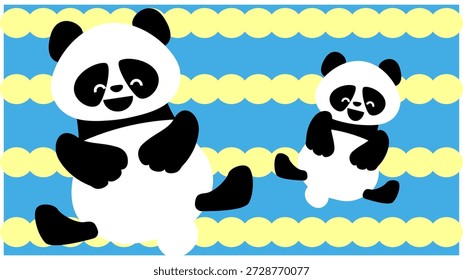 Una linda ilustración de dos pandas, uno grande y otro Pequeño, de pie uno al lado del otro.