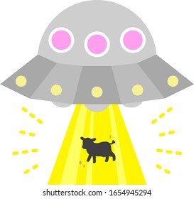 Cute illustration of an UFO taking a cow