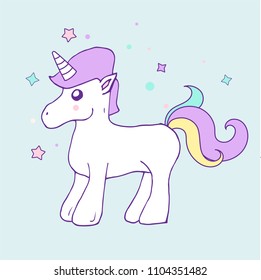 Cute illustration of unicorn in doodles style. It can be used for sticker, patch, phone case, poster, t-shirt, mug and other design

