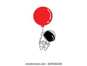 lindo vector de ilustración de astronauta de chibi con baluón