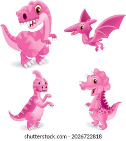 Cute Illustration vector Pink Stegosaurus cartoon character.Set of pink cartoon dinosaurs for kids. Vector illustration.