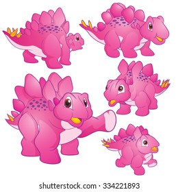 Cute Illustration vector Pink Stegosaurus cartoon character many actions and emotions